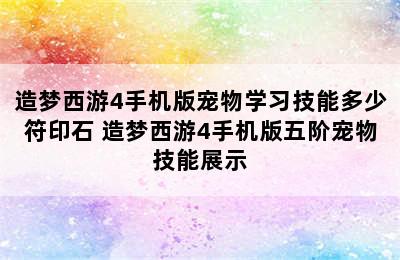 造梦西游4手机版宠物学习技能多少符印石 造梦西游4手机版五阶宠物技能展示